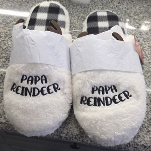 NWT Men's Jammies For Your Families Reindeer Slippers Papa White Size XL 12-13